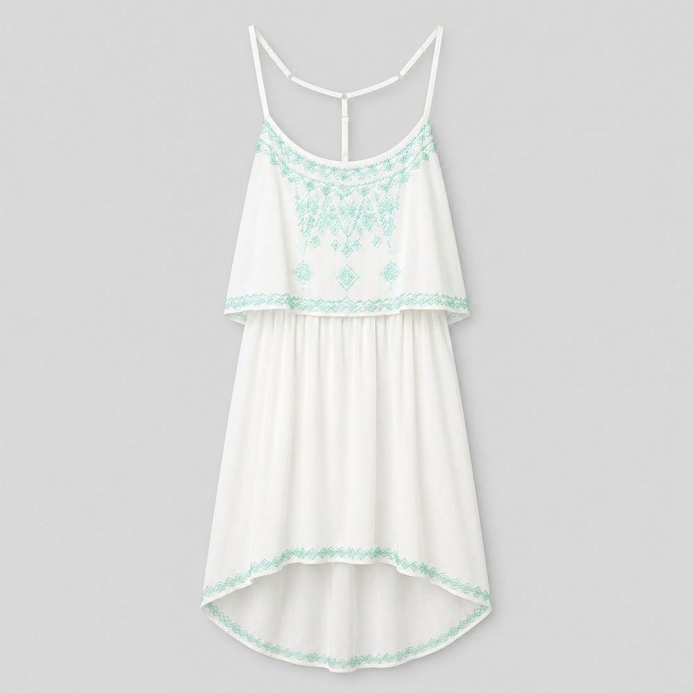 Altar'd State Boho Hi-Low Dress White Mint Green Embroidered Medium Festival